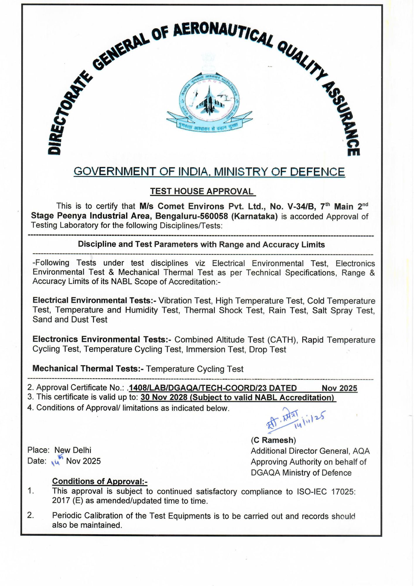 defence certificate