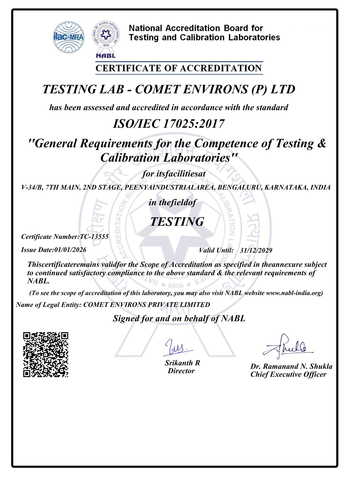 NABL Latest cerificates